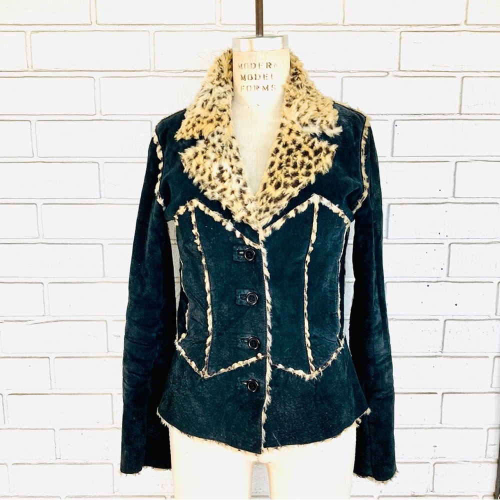 Hi Gorgeous Suede Pig Split Black Leopard Jacket Small